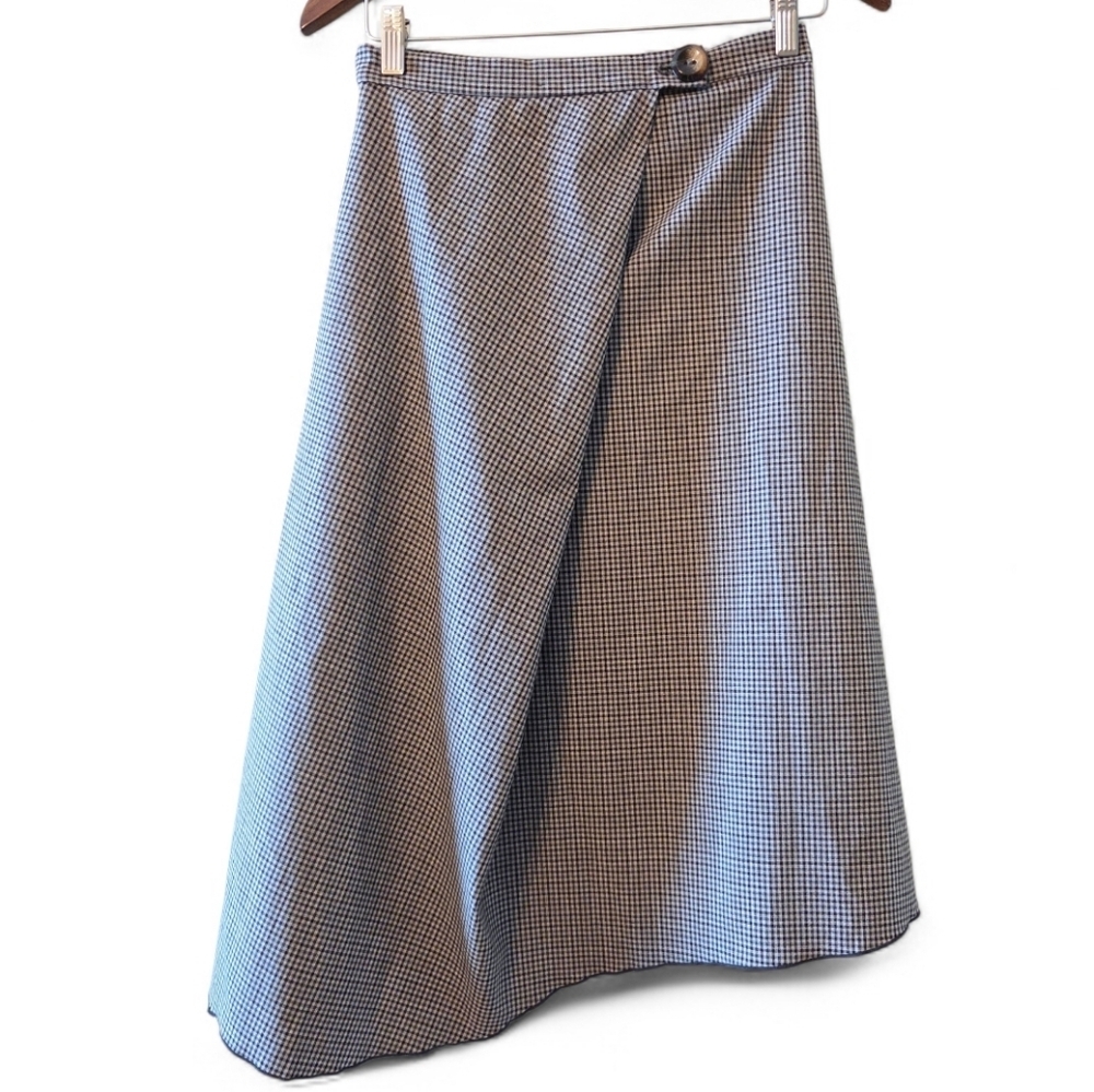 Aritzia Wilfred Houndstooth Wrap Midi Skirt Classic Chic Asymmetrical Size XS - Picture 2 of 12